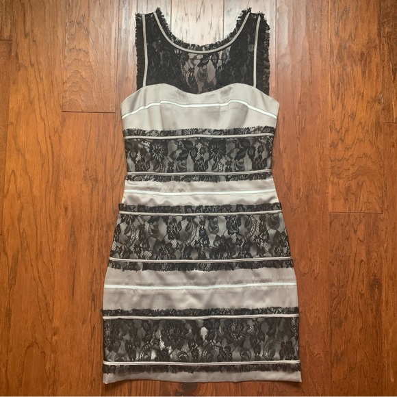 BCBGeneration Dresses & Skirts - BCBG Lace Stripe Dress in Warm Grey- Size 6